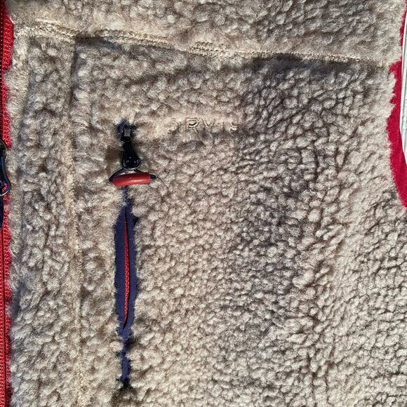 Orvis Men's size Medium Tan Red Blue Sherpa Zip-Up Vest Gorpcore Outdoor Warm - Picture 7 of 7